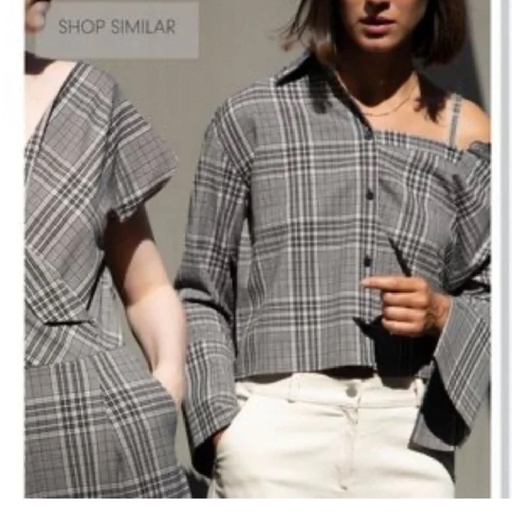 OAK + FORT Gray Plaid Blouse Shirt